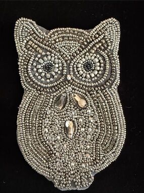 Beaded Silver Owl Coin Pouch